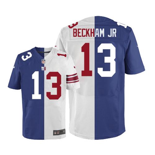 Nike Giants #13 Odell Beckham Jr Royal Blue/White Men's Stitched NFL Elite Split Jersey - Click Image to Close